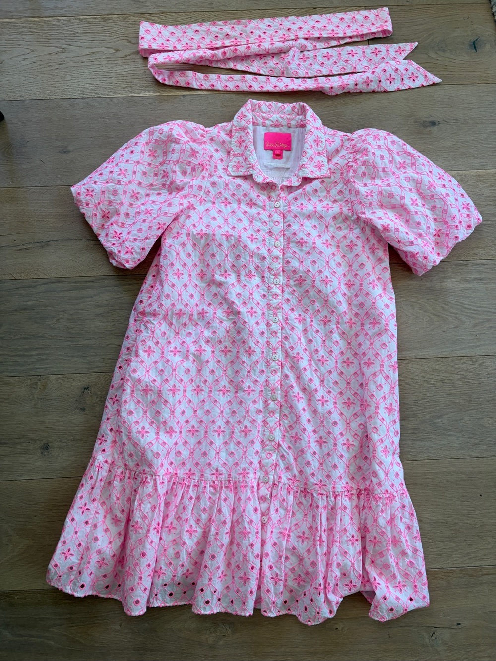 Lilly Pulitzer Cartley Elbow Sleeve Eyelet Cotton Shirtdress preppy size 6